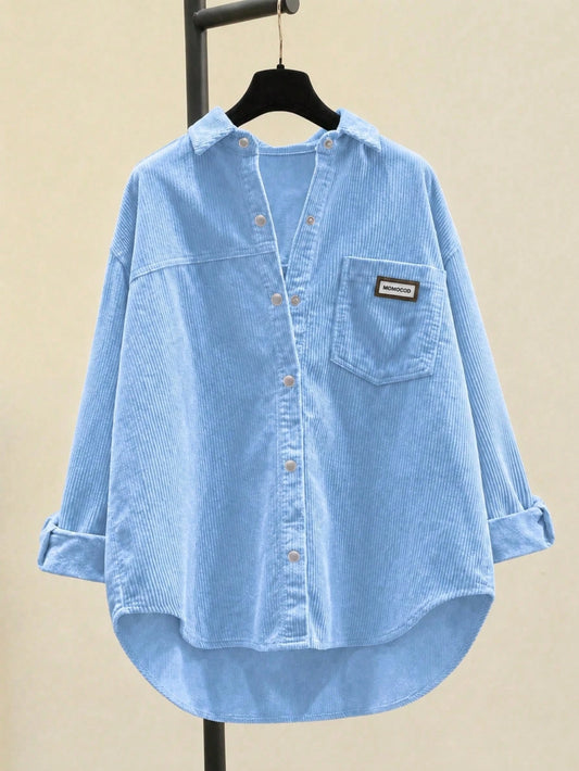 Women Corduroy Shirts Long Sleeve Casual Button Down Shackets Oversized Jackets Loose Fitted Blouse With Pocket