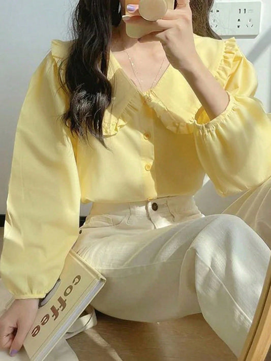 Women's Casual Elegant Collar Blouse, Spring/Summer Yellow