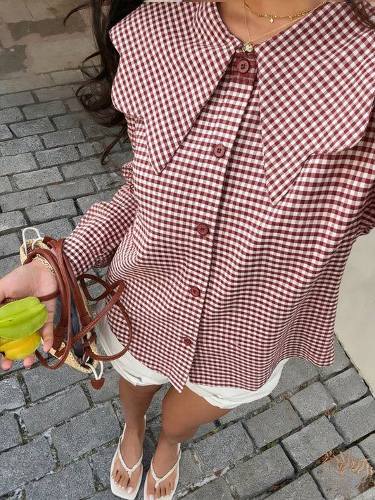 Women's Casual Plaid Shirt With Pockets, Suitable For Daily Wear, Commuting, And Relaxed Styling, Women's Spring/Summer Shirt Red