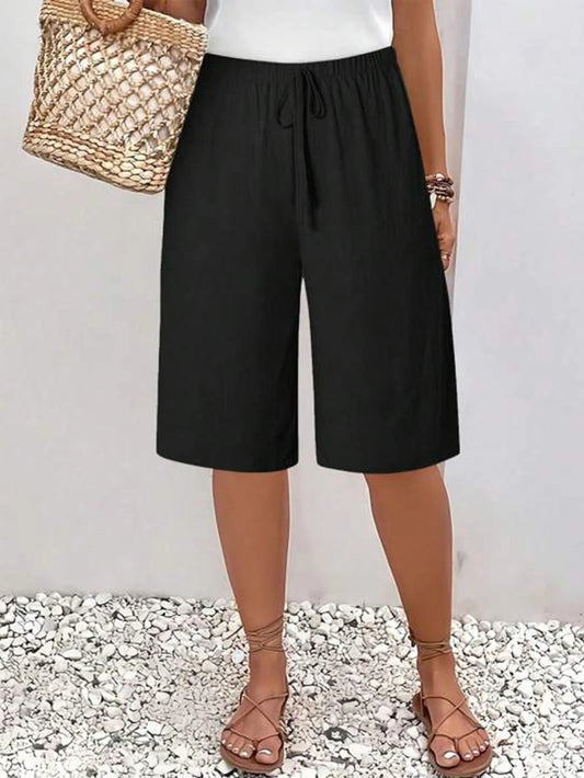 Women's Casual Solid Color Loose Shorts Black Vacation Summer, Beach
