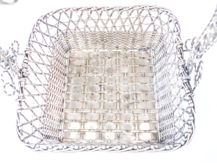 Woven Silver Plate Basket Bread Basket Hand Made