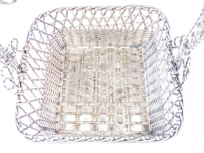 Woven Silver Plate Basket Bread Basket Hand Made