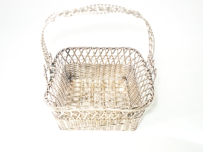Woven Silver Plate Basket Bread Basket Hand Made