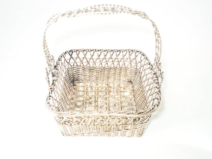 Woven Silver Plate Basket Bread Basket Hand Made