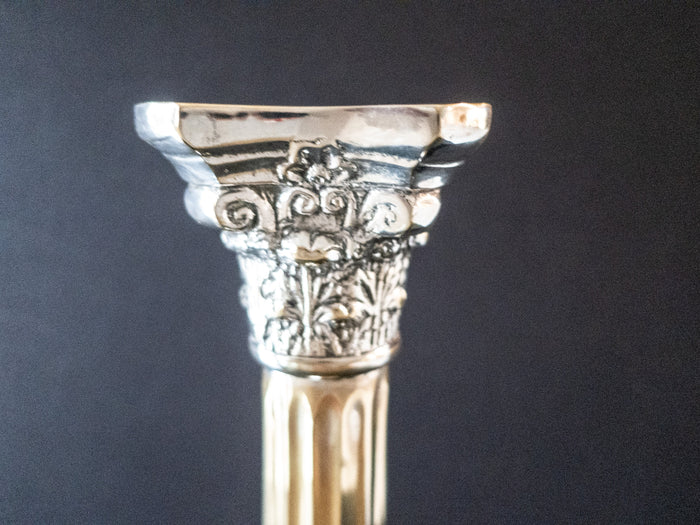XL Corinth Style Silver Plate Candle Holder Columns 22" Tall Candle Holders